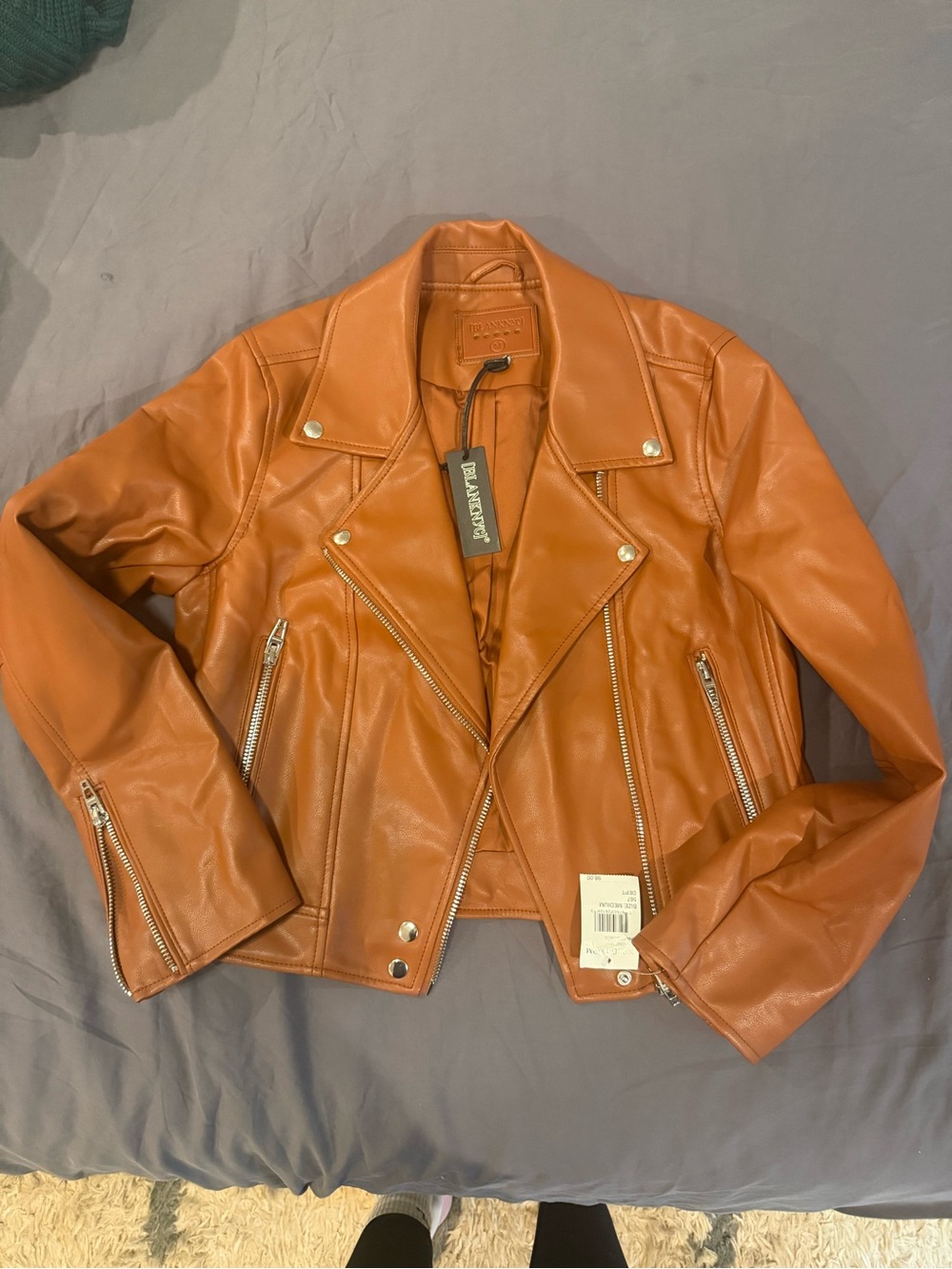 Blank NYC Cognac Faux Leather Moto Jacket